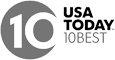 Logo of USA Today 10Best, featuring a stylized "10" inside a circle with the text "USA TODAY 10BEST" next to it.